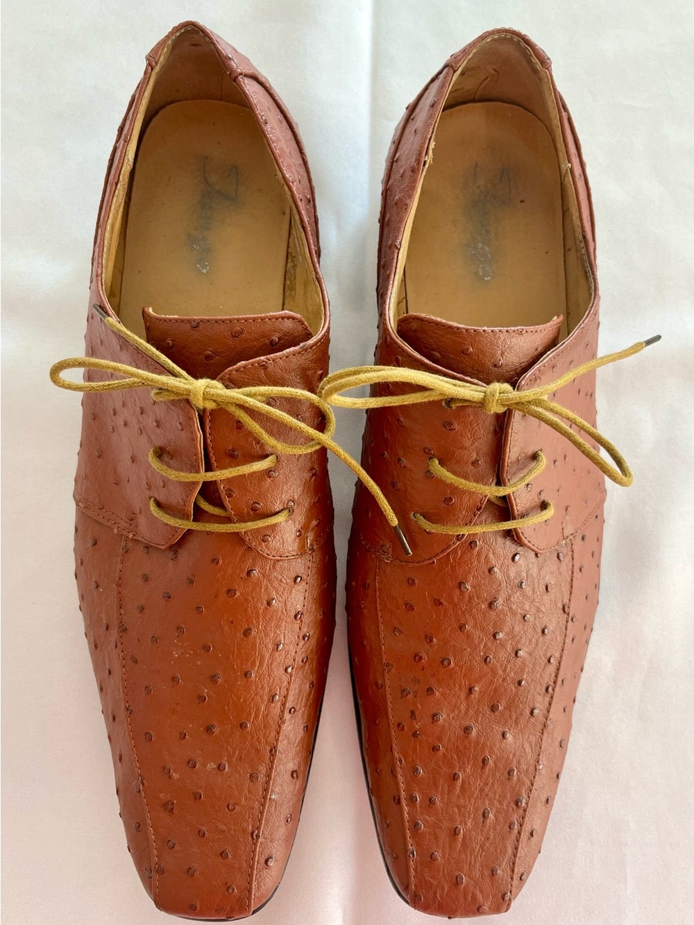 Tango Cognac Lace-Up Ostrich Print Oxford Dress Shoes Mens 12 Size Square Toe